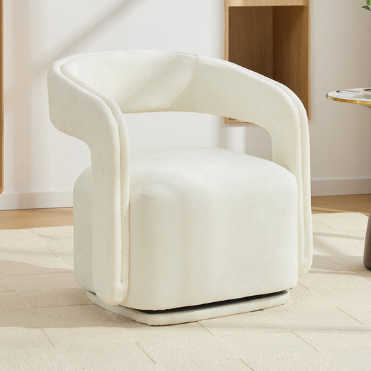 White Chenille Swivel Salon Accent Chair