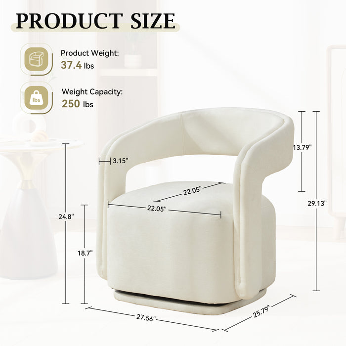 White Chenille Swivel Salon Accent Chair