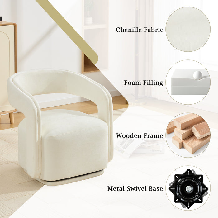 White Chenille Swivel Salon Accent Chair