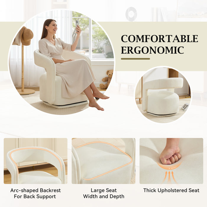 White Chenille Swivel Salon Accent Chair
