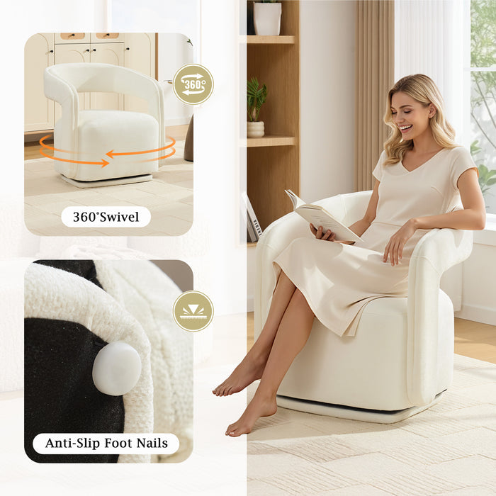 White Chenille Swivel Salon Accent Chair