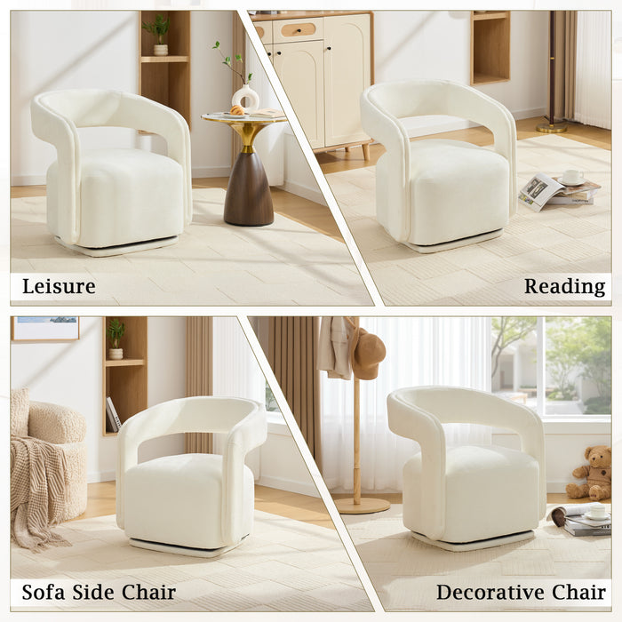 White Chenille Swivel Salon Accent Chair