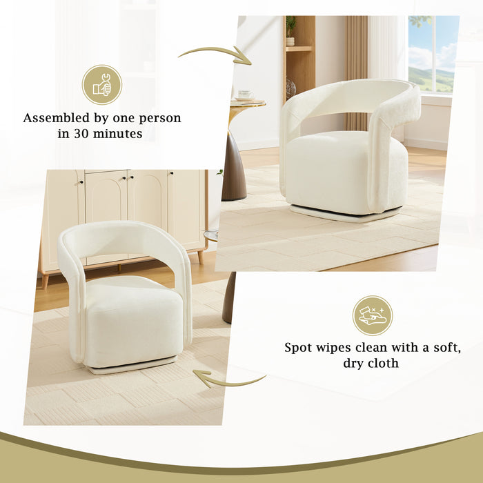 White Chenille Swivel Salon Accent Chair