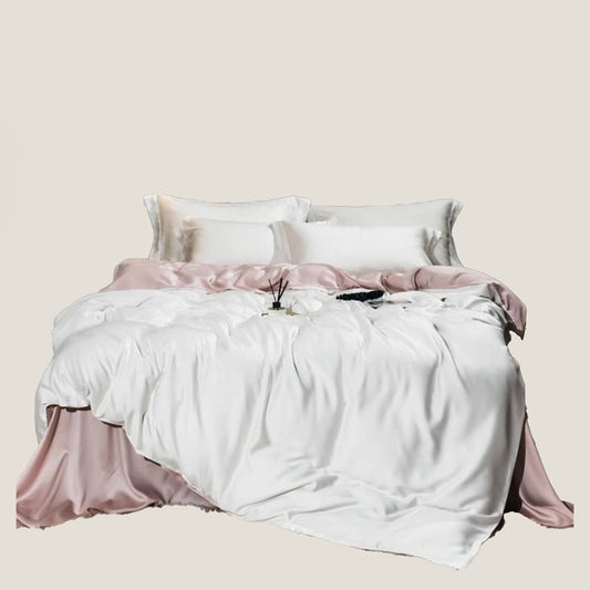 White Pink Satin Bedding Set
