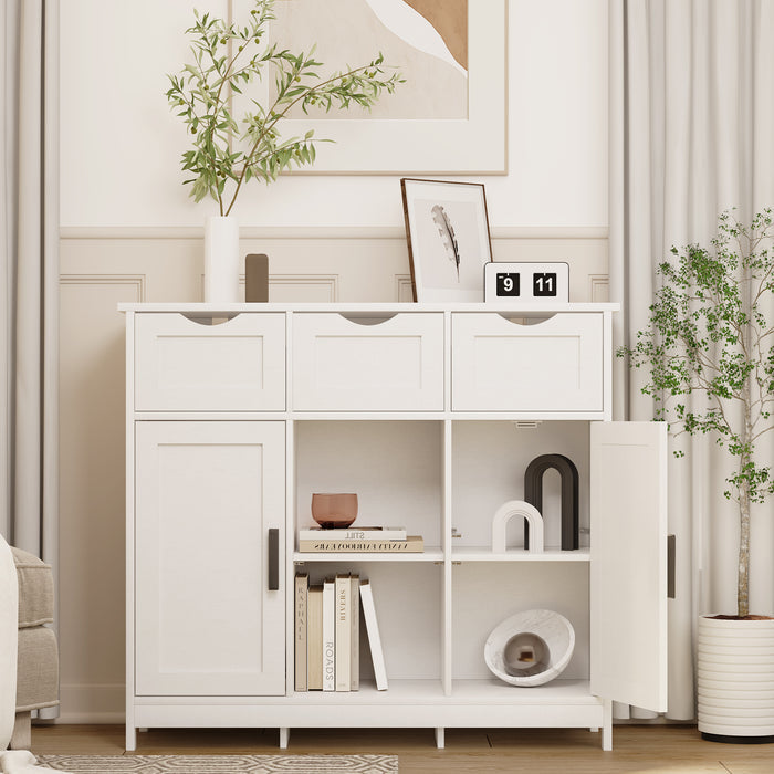 White Salon Storage Cabinet with Drawers, Doors and Adjustable Shelves