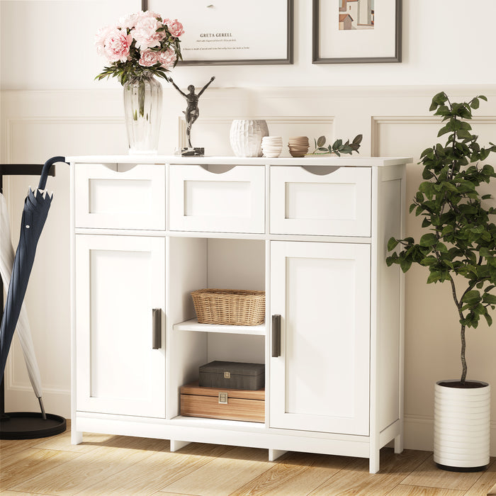 White Salon Storage Cabinet with Drawers, Doors and Adjustable Shelves