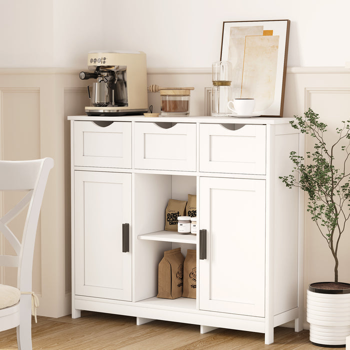 White Salon Storage Cabinet with Drawers, Doors and Adjustable Shelves