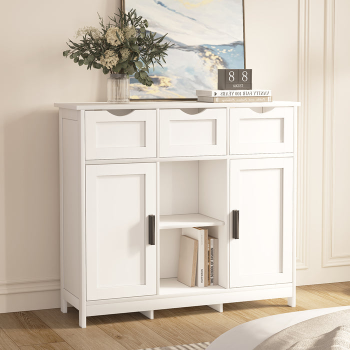 White Salon Storage Cabinet with Drawers, Doors and Adjustable Shelves