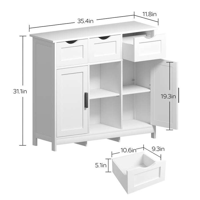 White Salon Storage Cabinet with Drawers, Doors and Adjustable Shelves