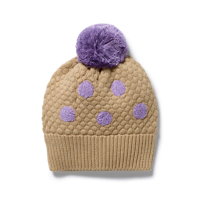 Wilson & Frenchy Knitted Bauble Hat - Oat & Mulberry Organic