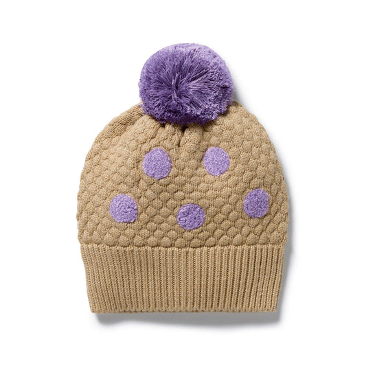 Wilson & Frenchy Knitted Bauble Hat - Oat & Mulberry Organic