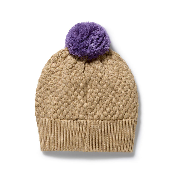 Wilson & Frenchy Knitted Bauble Hat - Oat & Mulberry Organic