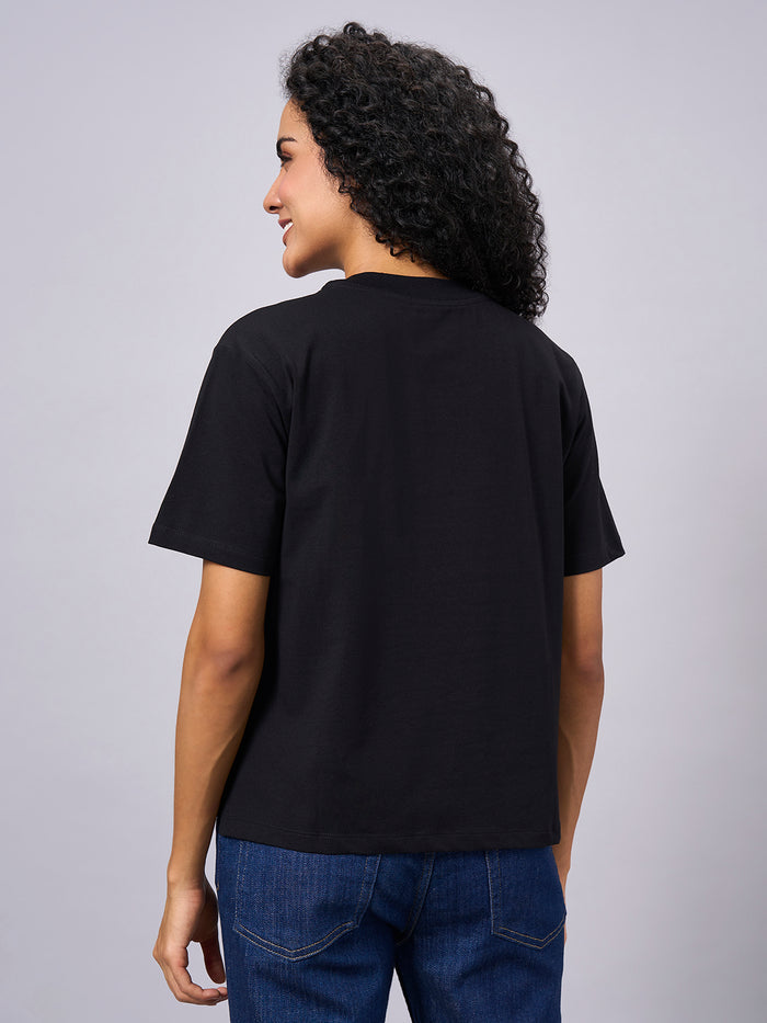 Women's Cotton Elastane Regular Fit T-shirt Black