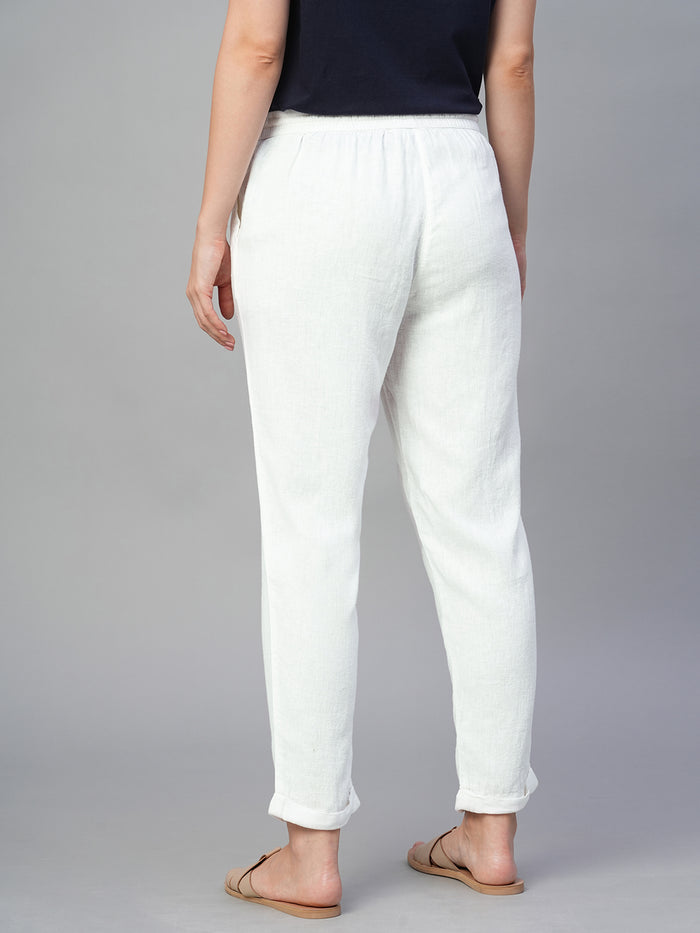 Women's Linen Viscose Ankle Length Pants White