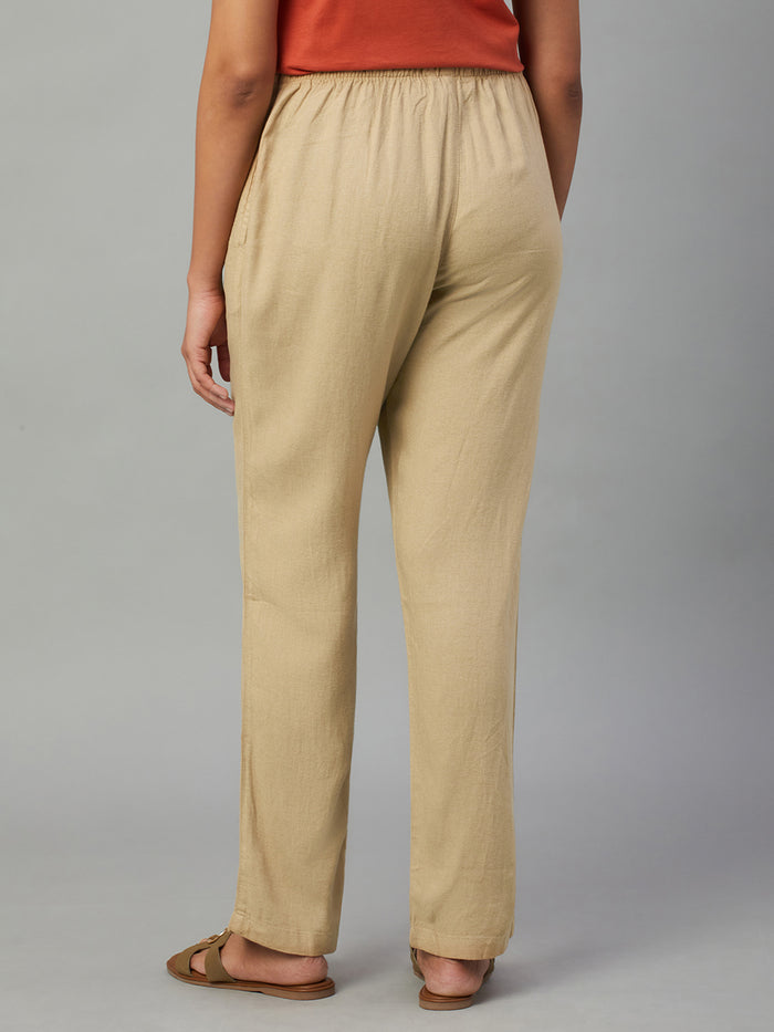 Women's Linen Viscose Drawstring Pants Khaki