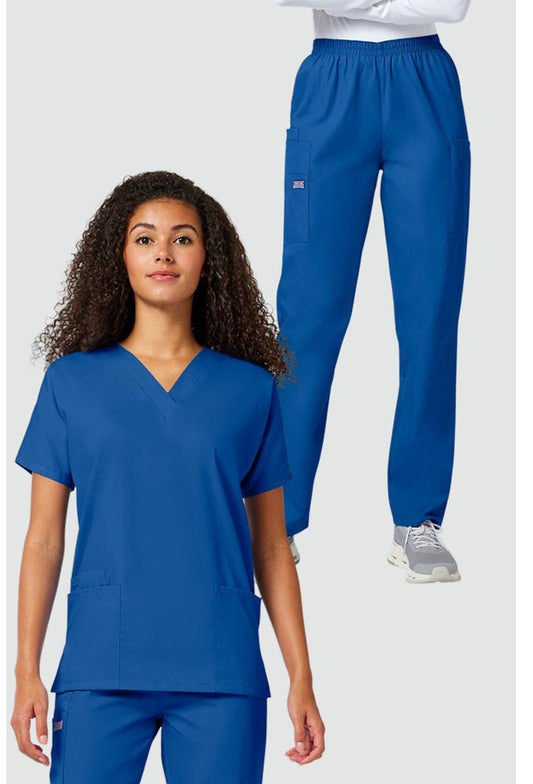 Women's Scrub Set: 3-Pocket Dolman V-Neck Scrub Top & Elastic Waist Utility Scrub Pants