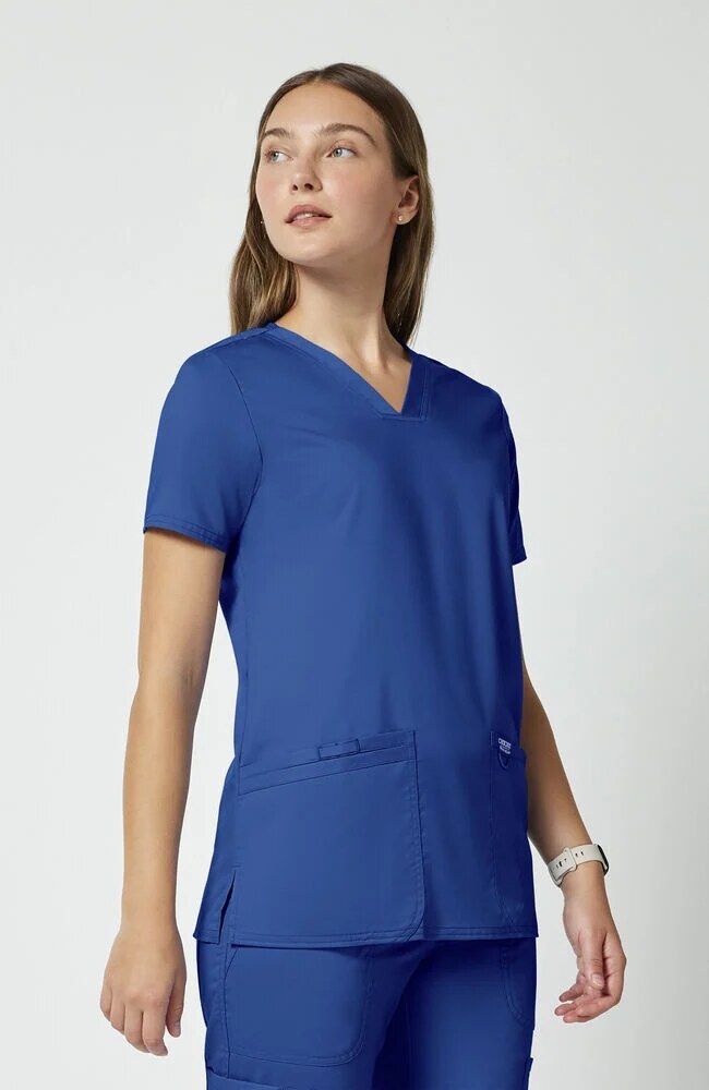 Women's Scrub Set: 3-Pocket V-Neck Stretch Scrub Top & Drawstring Flare Scrub Pant