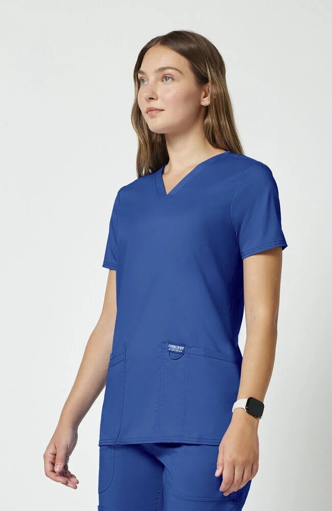 Women's Scrub Set: 3-Pocket V-Neck Stretch Scrub Top & Drawstring Flare Scrub Pant