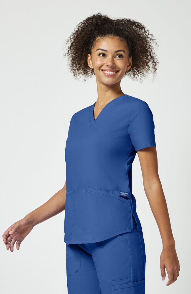 Women's Scrub Set: 4-Pocket Shirttail V-Neck Scrub Top & Rib Knit Waist Cargo Scrub Pant