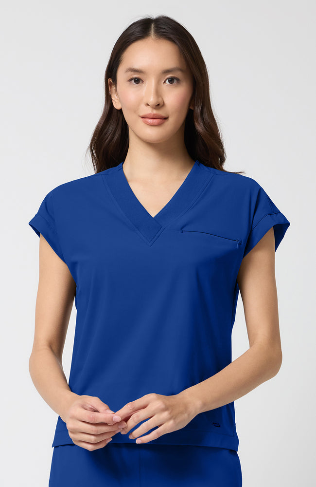 Women's Scrub Set: Dolman Tuck-In V-Neck Scrub Top & 5-Pocket Drawstring Jogger Scrub Pant