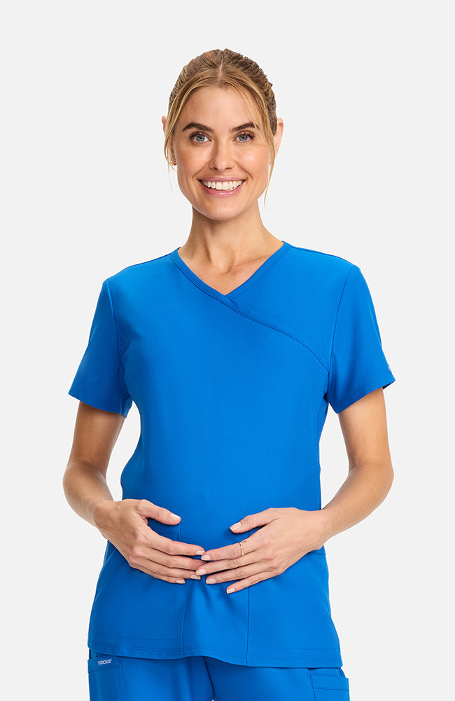 Women's Scrub Set: Maternity 2-Pocket Mock Wrap Scrub Top & Maternity 3-Pocket Straight Leg Scrub Pant