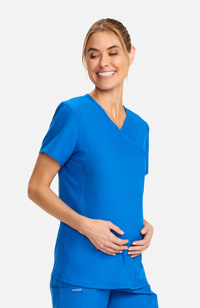 Women's Scrub Set: Maternity 2-Pocket Mock Wrap Scrub Top & Maternity 3-Pocket Straight Leg Scrub Pant