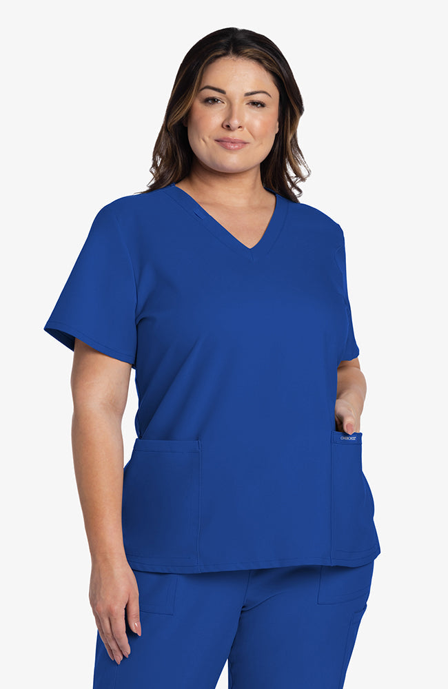 Women's Scrub Set: Rounded V-Neck Scrub Top & Drawstring Cargo Straight Leg Scrub Pant