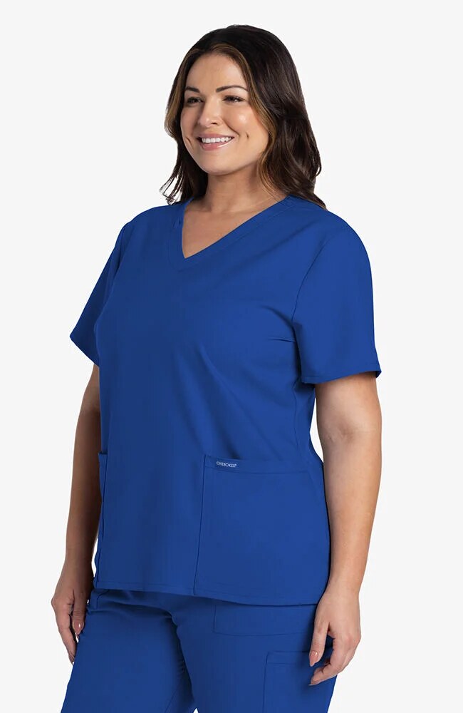 Women's Scrub Set: Rounded V-Neck Scrub Top & Drawstring Cargo Straight Leg Scrub Pant