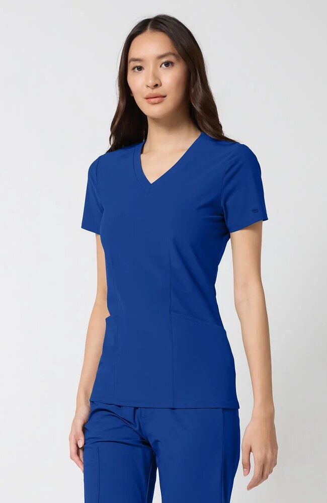Women's Scrub Set: Shaped 2-Pocket V-Neck Scrub Top & 4-Pocket Interior Drawstring Straight Leg Scrub Pant