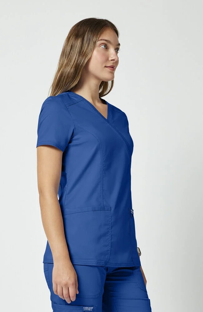 Women's Scrub Set: Shaped 3-Pocket Mock Wrap Scrub Top & Elastic Waist Cargo Pocket Scrub Pant