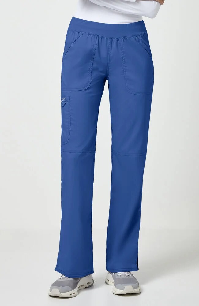 Women's Scrub Set: Shaped 3-Pocket Mock Wrap Scrub Top & Elastic Waist Cargo Pocket Scrub Pant