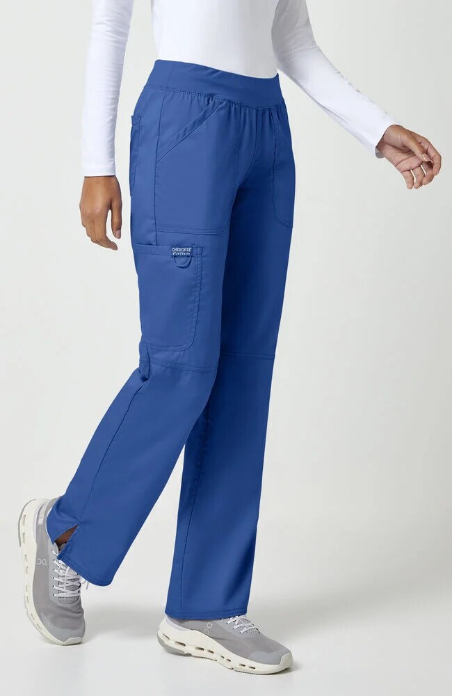 Women's Scrub Set: Shaped 3-Pocket Mock Wrap Scrub Top & Elastic Waist Cargo Pocket Scrub Pant