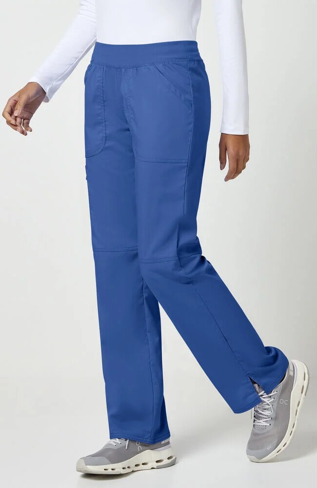 Women's Scrub Set: Shaped 3-Pocket Mock Wrap Scrub Top & Elastic Waist Cargo Pocket Scrub Pant