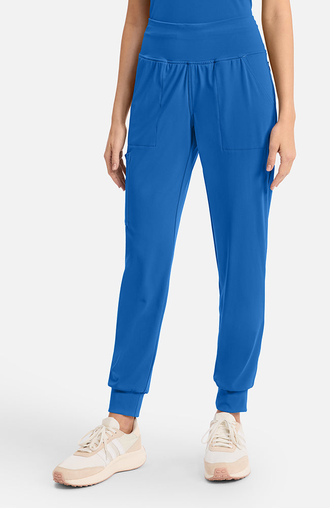 Women's Scrub Set: Tuck-In Chest Pocket Crew Neck Scrub Top & 5-Pocket Pull-On Jogger Scrub Pant
