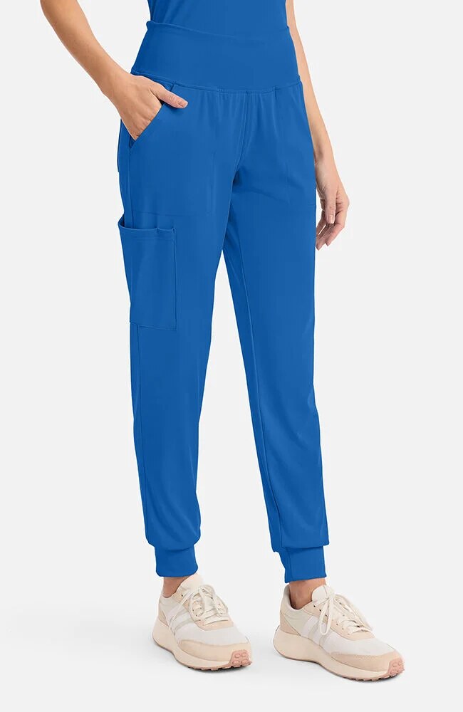 Women's Scrub Set: Tuck-In Chest Pocket Crew Neck Scrub Top & 5-Pocket Pull-On Jogger Scrub Pant