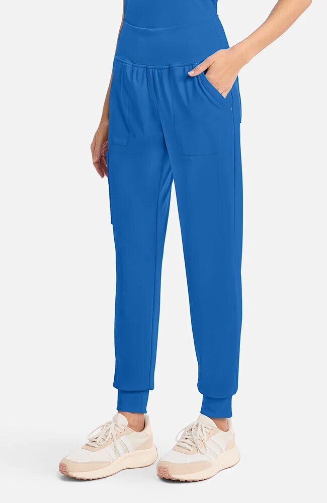 Women's Scrub Set: Tuck-In Chest Pocket Crew Neck Scrub Top & 5-Pocket Pull-On Jogger Scrub Pant