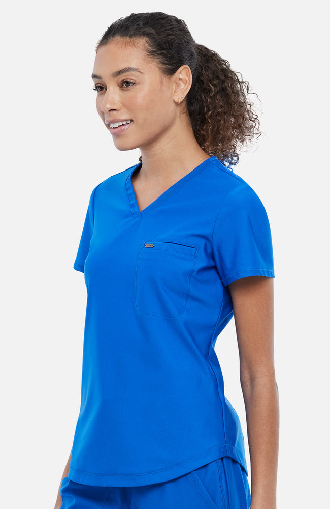 Women's Scrub Set: Tuck-In Knit Mesh V-Neck Scrub Top & 5-Pocket Trouser Scrub Pant