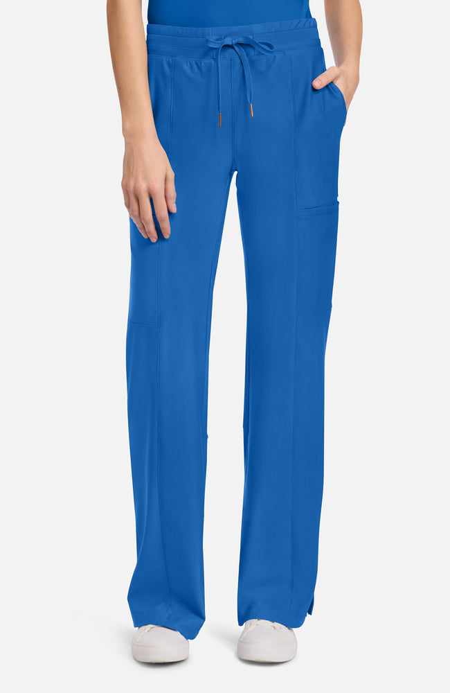 Women's Scrub Set: Tuck-In Knit Mesh V-Neck Scrub Top & 5-Pocket Trouser Scrub Pant