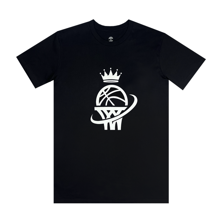 front view of black WPBA t-shirt with logo in white.