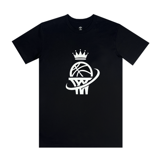 front view of black WPBA t-shirt with logo in white.
