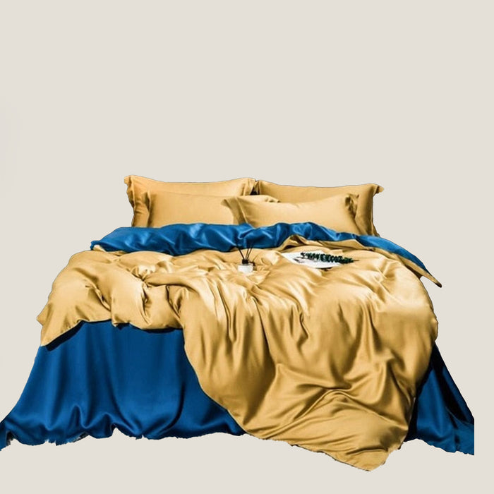 Yellow Blue Satin Bedding Set