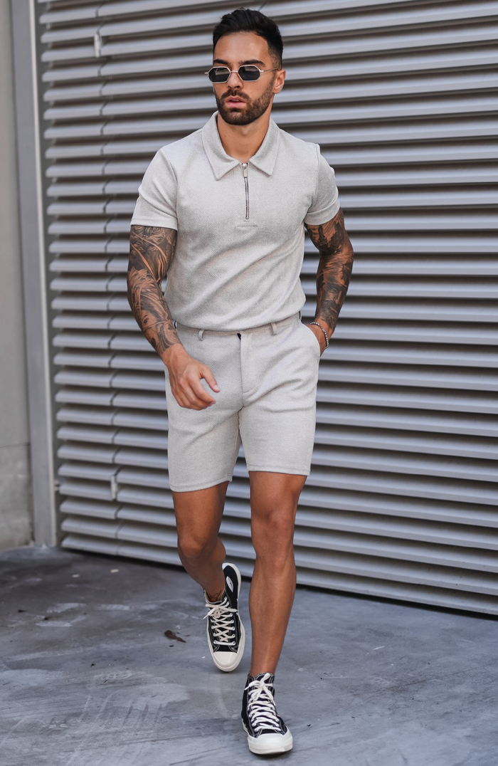 Zig Zag Slim Shorts in Ice Grey